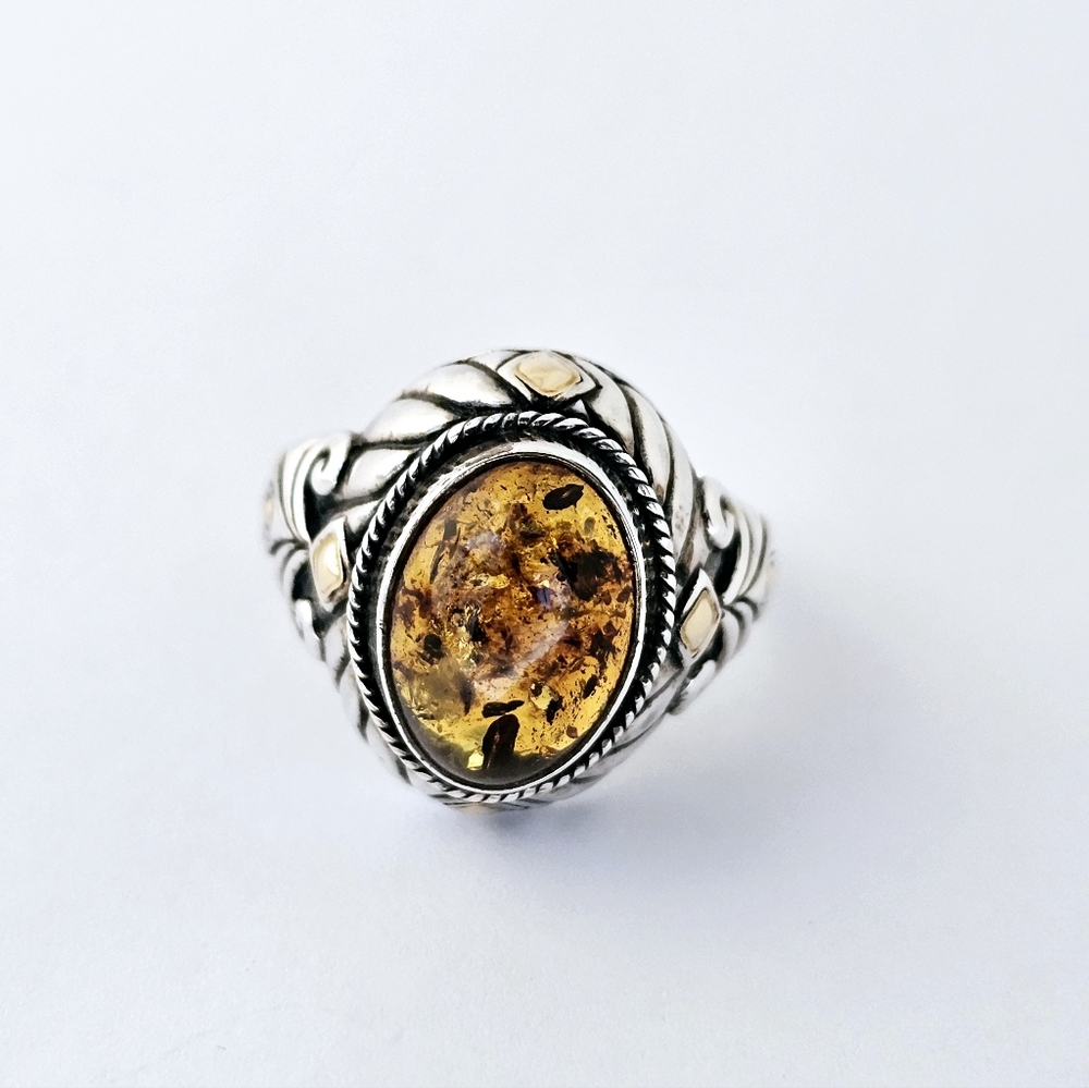 Genuine Robert Manse Amber Ring in 18K & Sterling Silver Size 8!